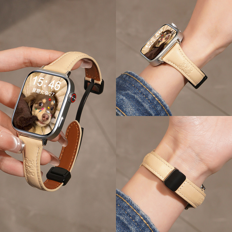 适用红米watch6手表带小米手环9pro磁吸扣印花小狗皮质腕表带watch5运动4女生小米手环8pro秋冬卡通配件