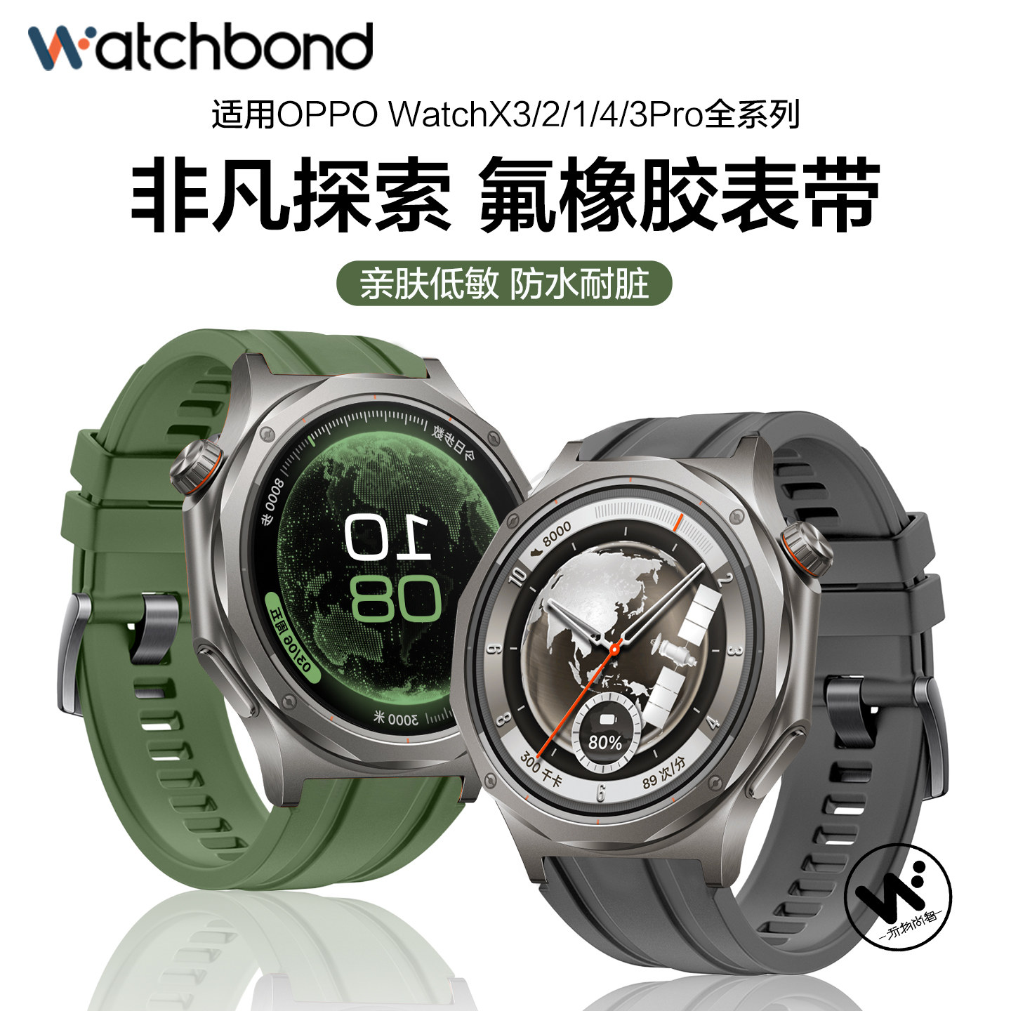 适用OPPOwatchX3手表带X2非凡探索氟橡胶腕表带S腕表带watchX智能watch4pro运动3pro男士watch2高级春夏