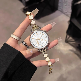 适用OPPOwatchX2Mini手表四叶草真皮金属贝壳表带夏季运动X2mini智能腕表带贝母女生秋冬小金表明日金皓月银