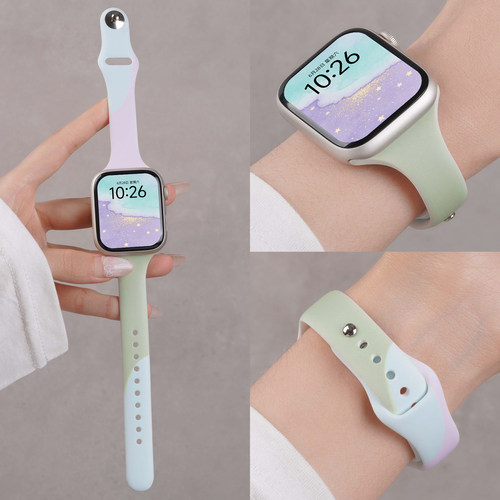 适用苹果手表表带S11多巴胺色硅胶S10小蛮腰反扣腕表带applewatch男女iwatch运动se3代智能S9/8/7表链Ultra3