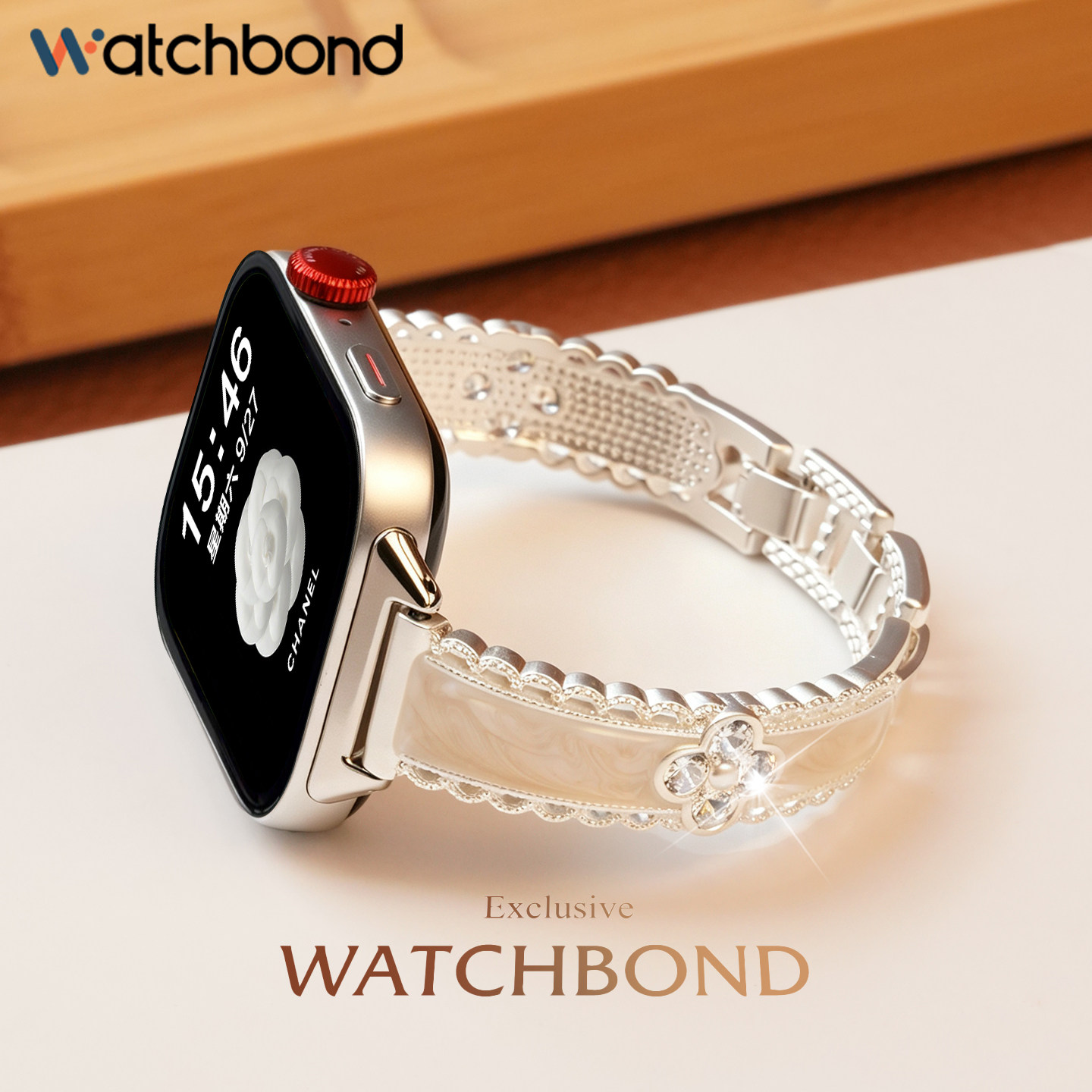 适用华为watchfit5手表带5pro锆石全铜手镯四叶草腕表带fit4运动4pro智能fit3女生金属腕表带秋冬季表链