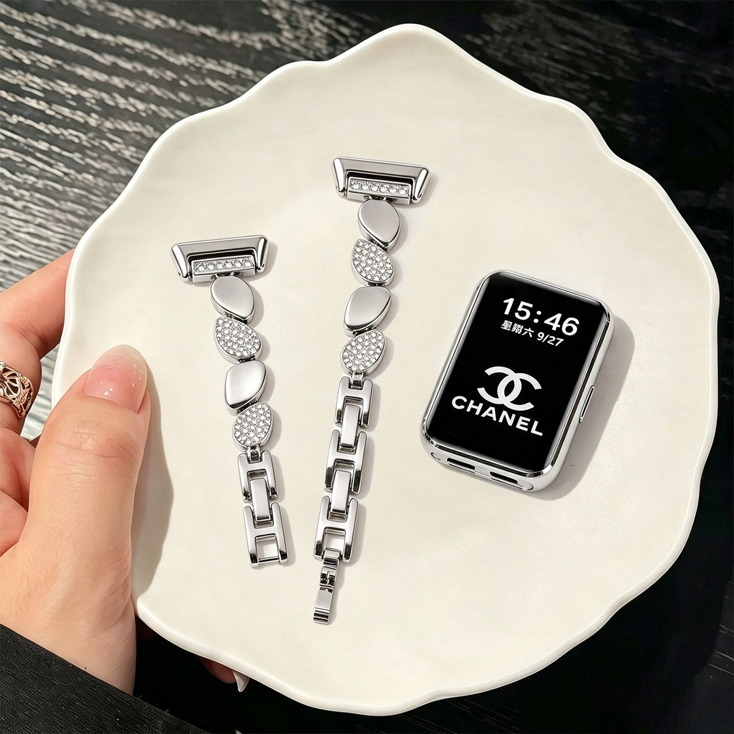 适用华为手环11不规则椭圆镶钻表带11pro运动10智能9女生夏季8金属腕表带透气表链