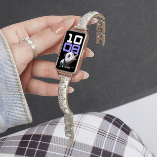 适用华为手环10布曳拉提手表带9/NFC运动8智能手环流光紫女生夏季金属表链透气托帕蓝向新绿通用版