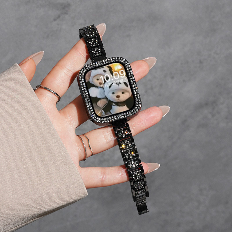 适用苹果手表iwatch 10三珠施华洛镶钻表带Applewatch S9运动ultra2智能8小众7/se创意6高级感5保护套