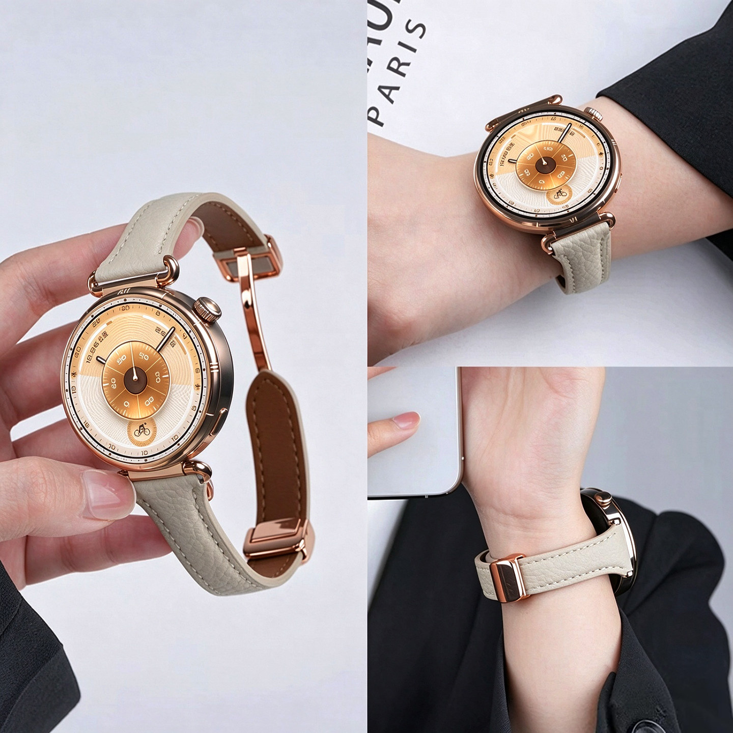 适用华为gt7手表带GT6真皮5pro荔枝纹watch6pro磁吸扣watch5女gt4腕表带GT3运动2pro智能18mm透气42高级秋冬