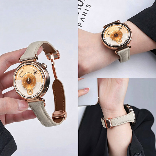 适用华为gt7手表带GT6真皮5pro荔枝纹watch6pro磁吸扣watch5女gt4腕表带GT3运动2pro智能18mm透气42高级秋冬