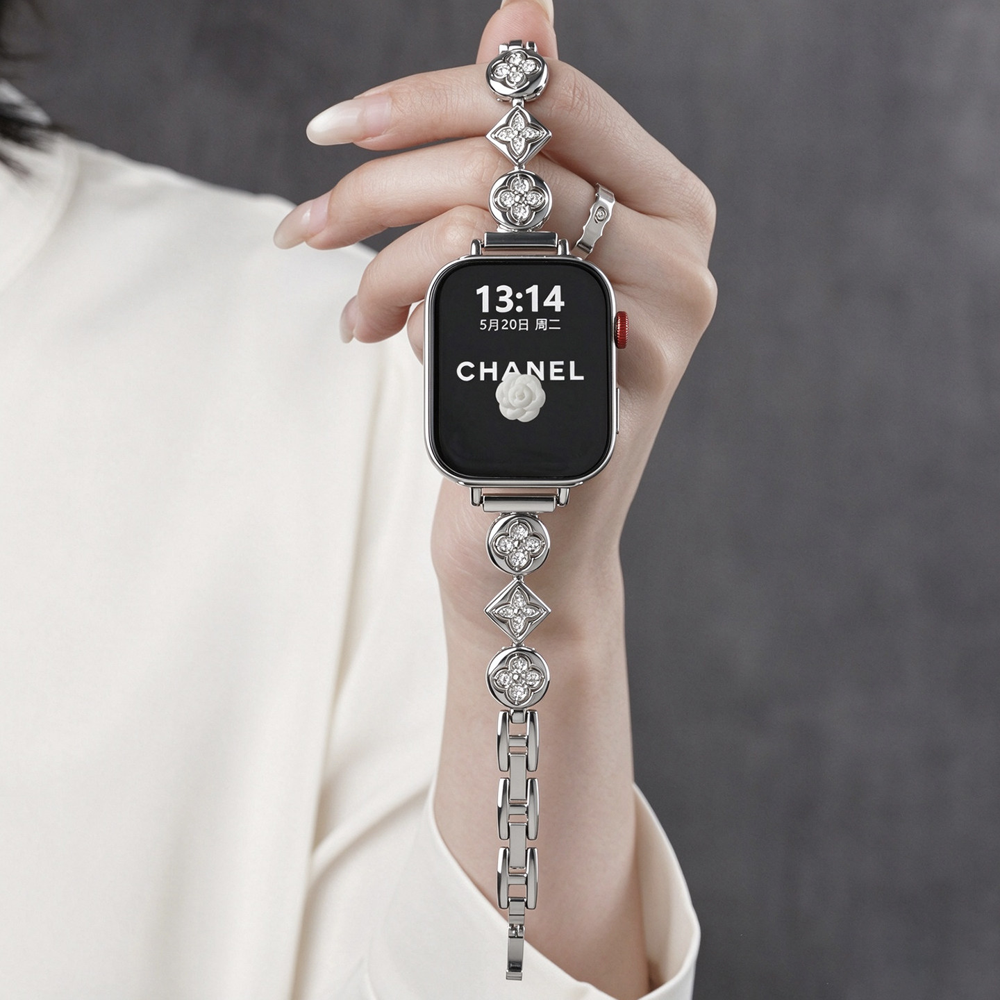 适用华为FIT5手表5pro表带双花菱形四叶草女款watchfit4fit3金属fit5pro智能手环fit2表链new精致高级小众