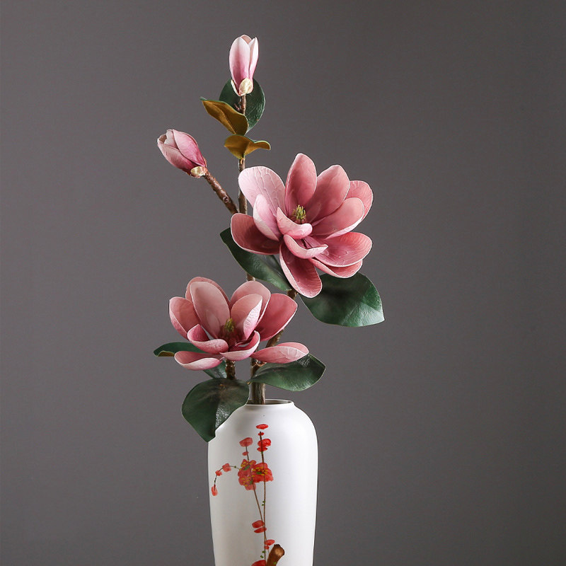 新中式大玉兰仿真花PU手感假花客厅高枝落地插花玄关装饰卧室摆件