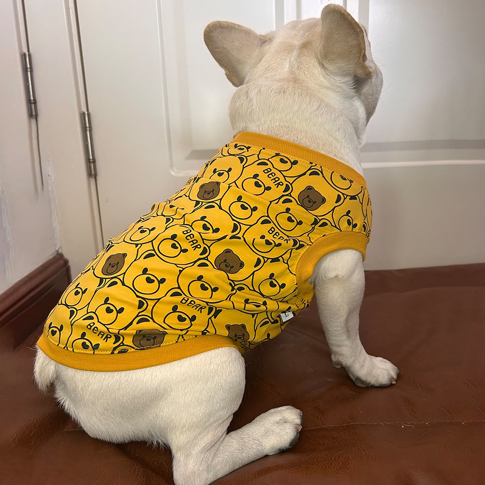 春夏新款法斗巴哥斗牛犬衣服胖狗短体薄款舒适可爱印花背心弹力衫