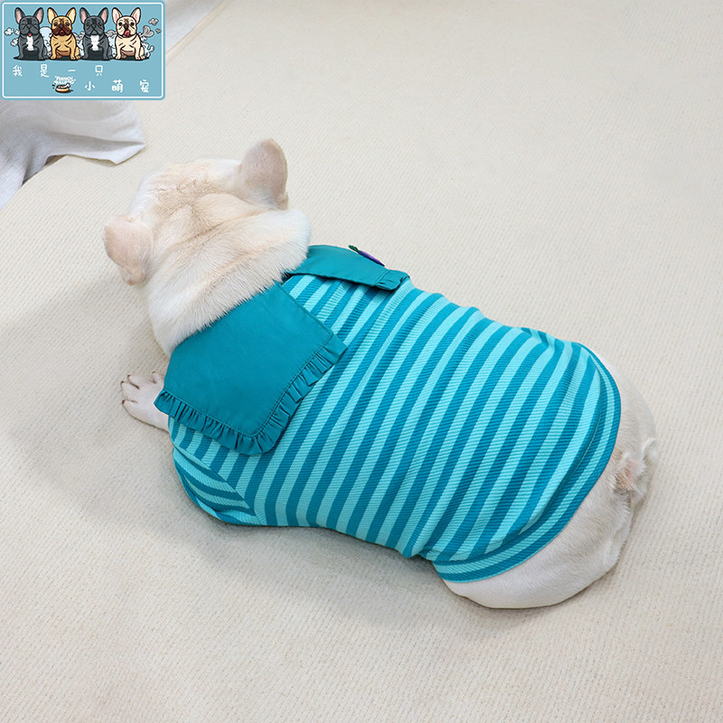 法斗衣服巴哥斗牛犬胖狗博美服饰秋冬款条纹短袖POLO衫可爱T恤潮