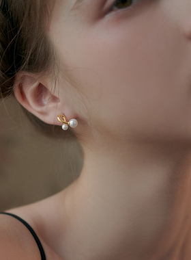 新品小众设计简约金色耳饰 Pure法式ins女复古气质珍珠耳钉 se158