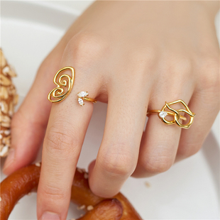 lulu chang面包系列碱水结开口戒指女925银可调节小众设计食指戒