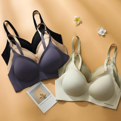 薄款无痕内衣女固定杯无钢圈聚拢防下垂收副乳大胸显小运动文胸
