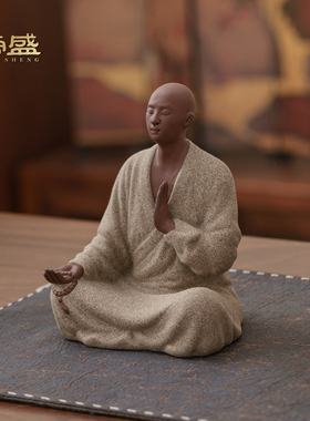 创意中式小和尚会所摆件客厅茶室茶桌面博古架禅意紫砂人物装饰品