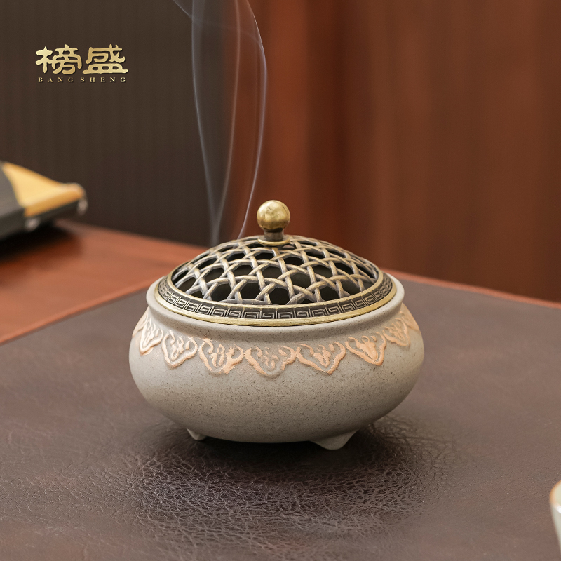 榜盛宝相陶泥香炉禅意家用新中式陶瓷高档室内沉香香薰炉茶道摆件