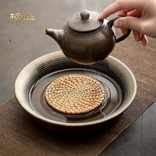榜盛粗陶壶承壶垫小型干泡台茶盘藤编储水茶承功夫茶具配件家用