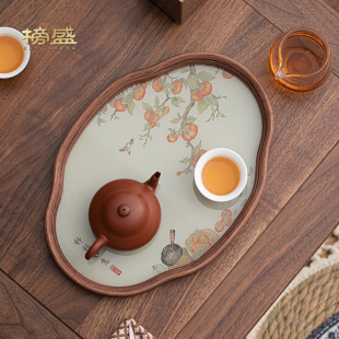 实木中式 榜盛海棠茶盘托盘家用2025新款 高档收纳盘水果盘茶具摆件