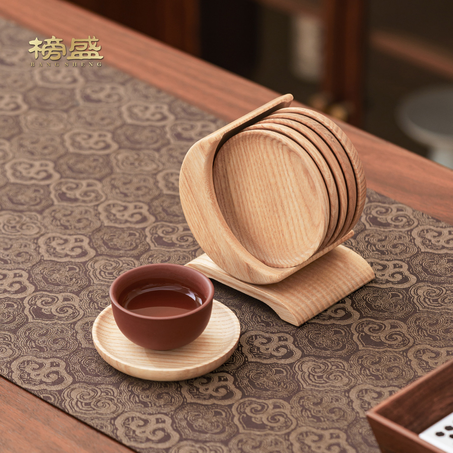 榜盛白蜡木实木杯垫茶杯垫隔热垫茶道功夫茶具配件高端中式茶托