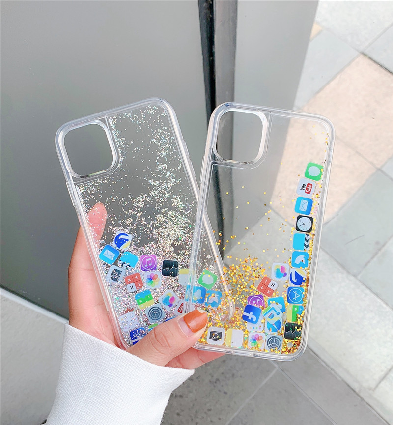 网红app图标流沙壳适用于苹果15promax手机壳11promax水冷液体流动12pro硅胶防摔XR/XSmax女iphone 7p/8p软6p怎么看?