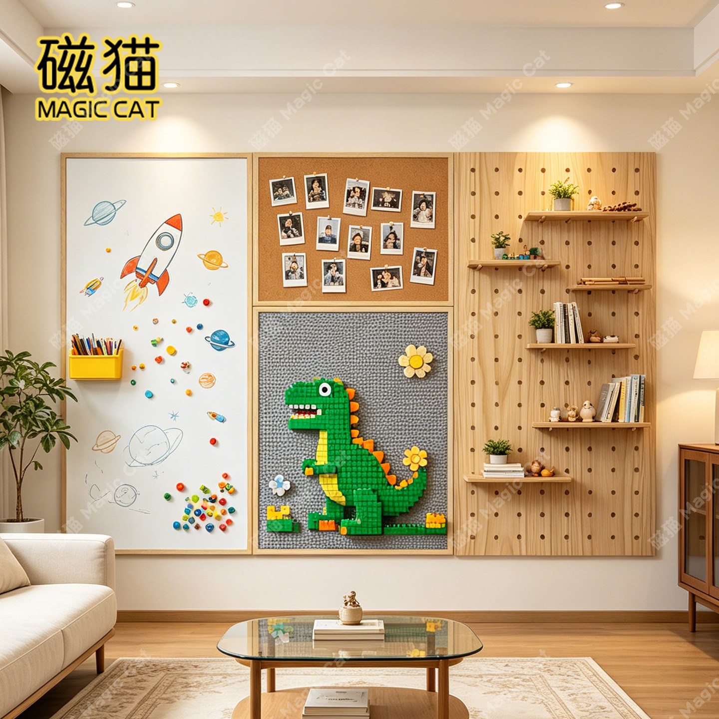 磁猫实木框组合教学黑板珐琅白板图片