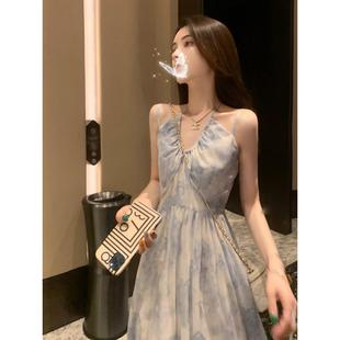 裙子 法式 碎花挂脖吊带连衣裙女海边度假纯欲长裙2025夏季 新款 女装