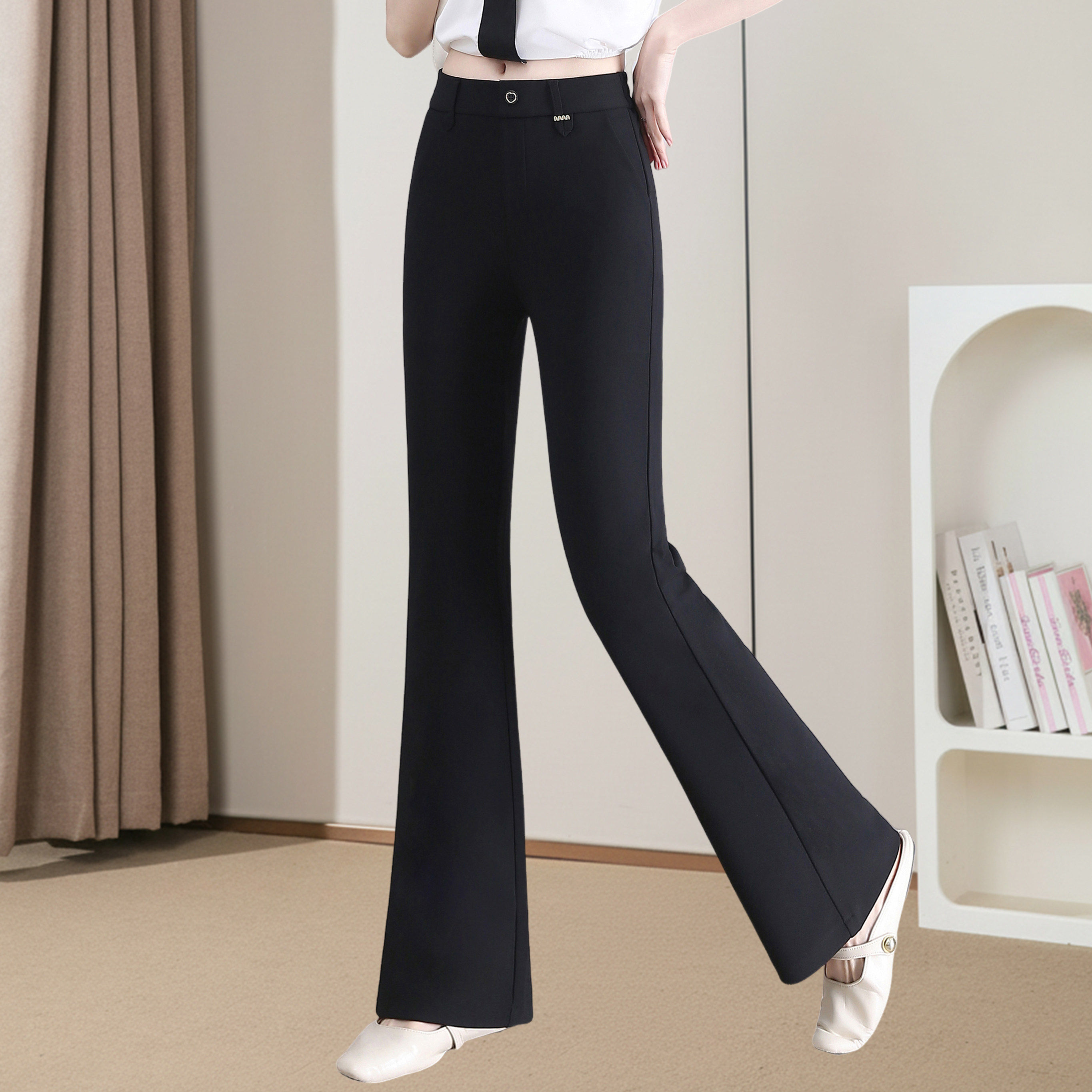 西装微喇裤女2026新款春秋薄款九分裤女士黑色裤子高腰显瘦喇叭裤