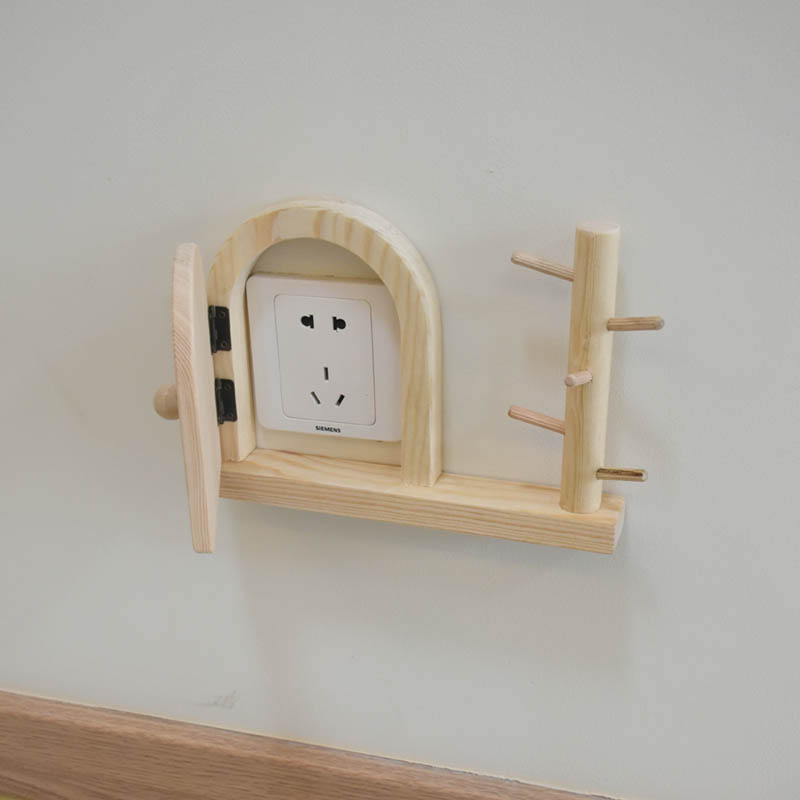 实木装饰遮挡带挂钩开关贴创意个性北欧风格开关插座遮丑保护套