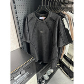 ooohmygo美式 T恤男夏高街潮牌宽松小众做旧上衣 复古分割毛边短袖