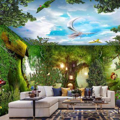5d立体森林动物儿童房间背景墙贴壁画全屋定女孩男孩卧室梦幻壁f