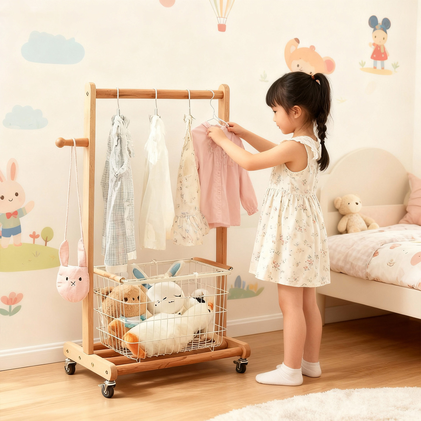 儿童衣架落地挂衣架小型次级衣架衣帽架移动带轮立式脏衣篮置物架,住宅家具,衣帽架,淘宝优惠券,粉丝福利购,淘宝优惠卷