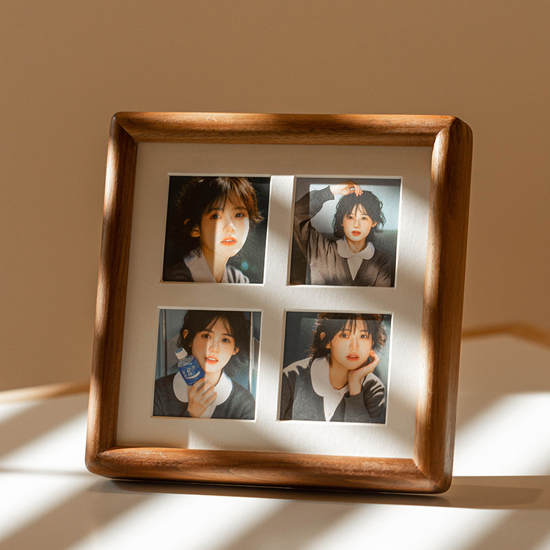 四九宫格胡桃实木diy定制写真洗照片做成相框摆台正方形儿童摆台