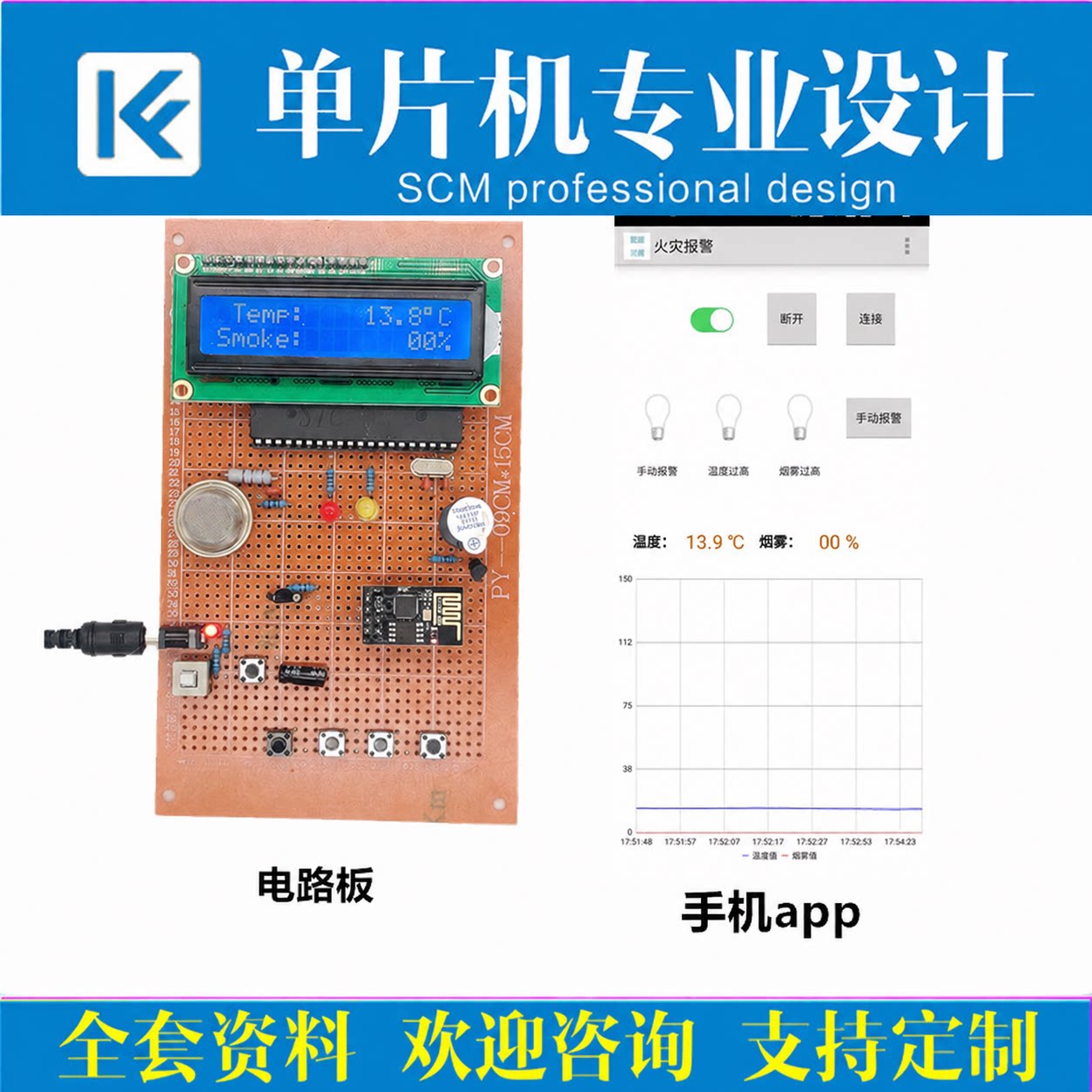 基于51单片机WiFi远程火灾烟雾温度报警器系统电子设计proteus