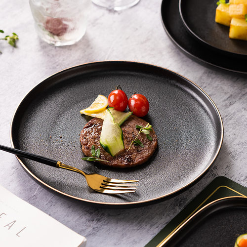 黑色磨砂牛排盘高档刀叉