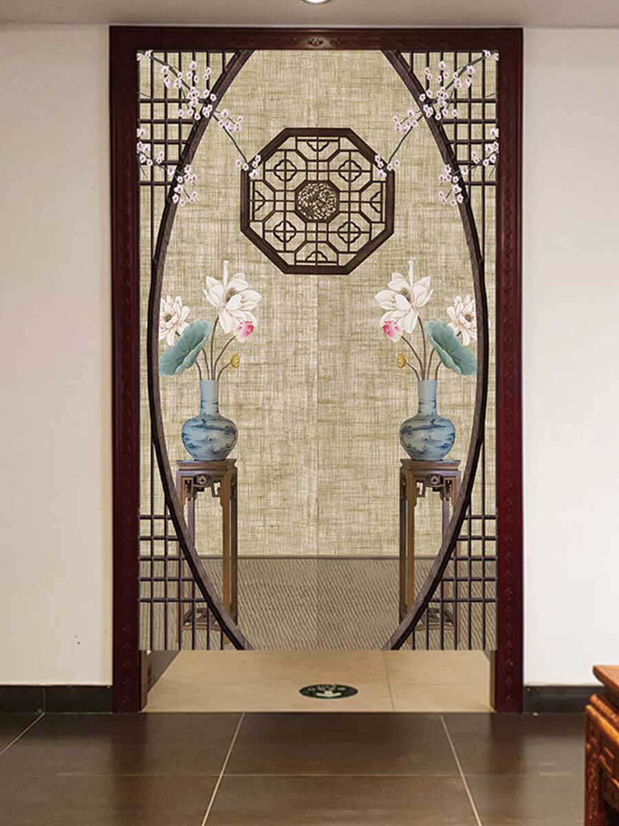 民宿古风布艺门帘子卧室厕所免打孔装饰半帘隔断帘大尺寸布帘中式