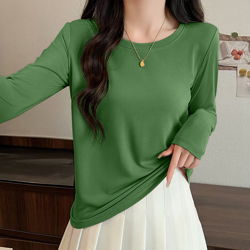 2025秋冬装纯棉女士长袖圆领T恤大码宽松胖MM显瘦上衣打底衫早秋