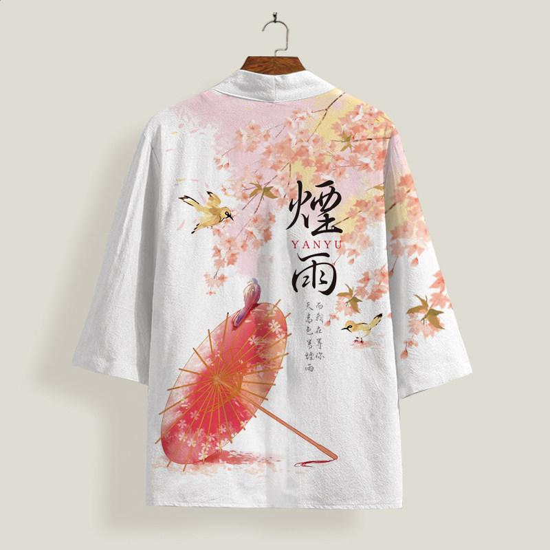 夏季薄款道袍外套男古风印花防晒羽织衬衫oversize中国风汉服披风