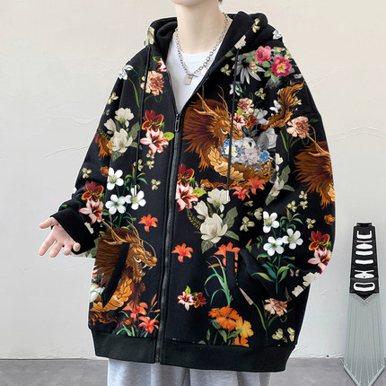 2024新款卫衣外套男龙年本命年衣服设计感小众开衫加绒大码连帽衫