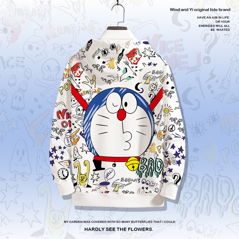 日系动漫联名卫衣男哆啦A梦周边连帽上衣秋冬季加绒加厚百搭外套