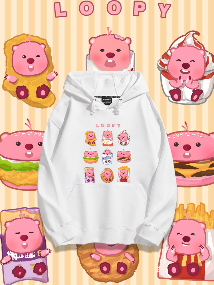 Loopy小海狸连帽卫衣汉堡露比长袖韩版宽松可爱百搭秋冬男女外套