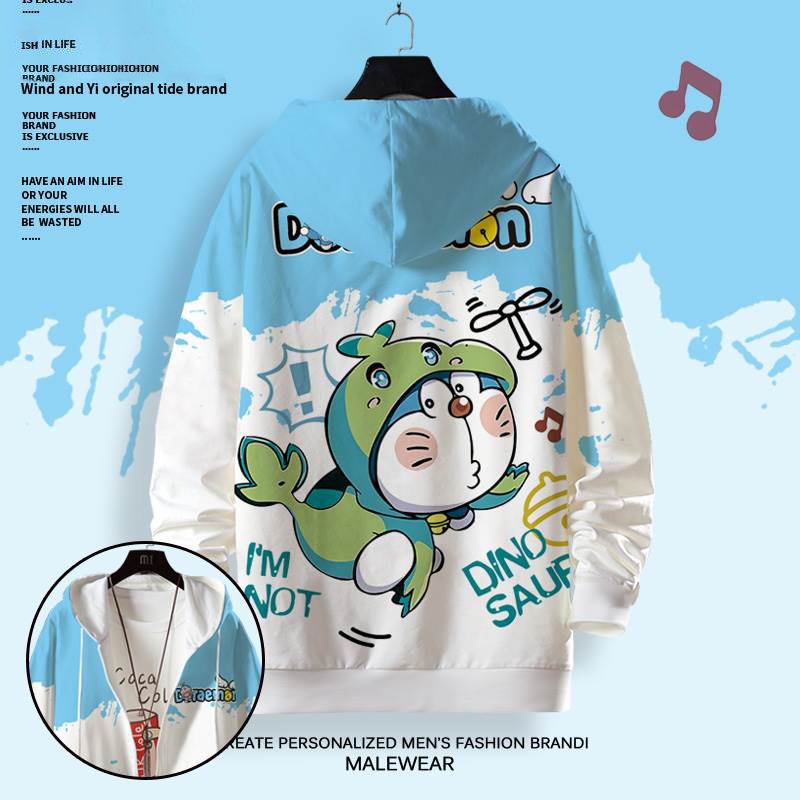 哆啦A梦联名开衫卫衣男卡通动漫周边加绒加厚外套连帽青少年衣服