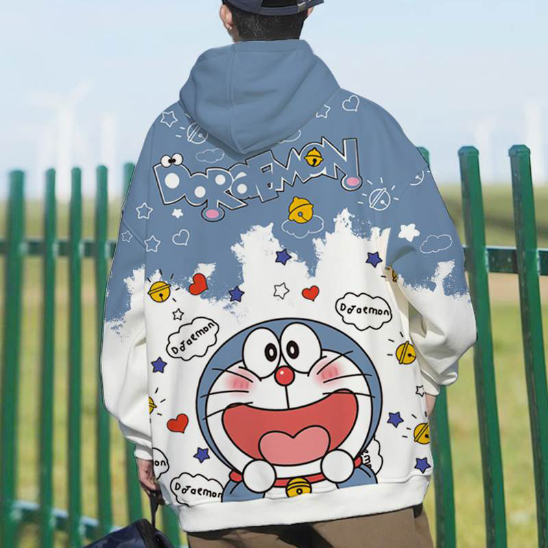哆啦A梦联名卫衣男生连帽卡通动漫周边外套宽松加绒加厚衣服冬季
