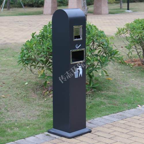 户外不锈钢烟灰柱社区烤漆烟灰桶厂家方形烟蒂柱果皮箱立式灭烟柱