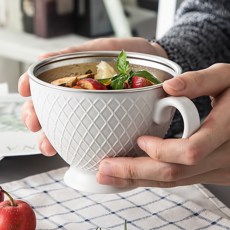 Stainless steel Japanese glass oatmeal breakfast cup European style food cup