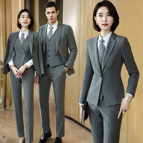 秋冬职业西装套装银行气质工装物业高端商务深灰色西服正装工作服