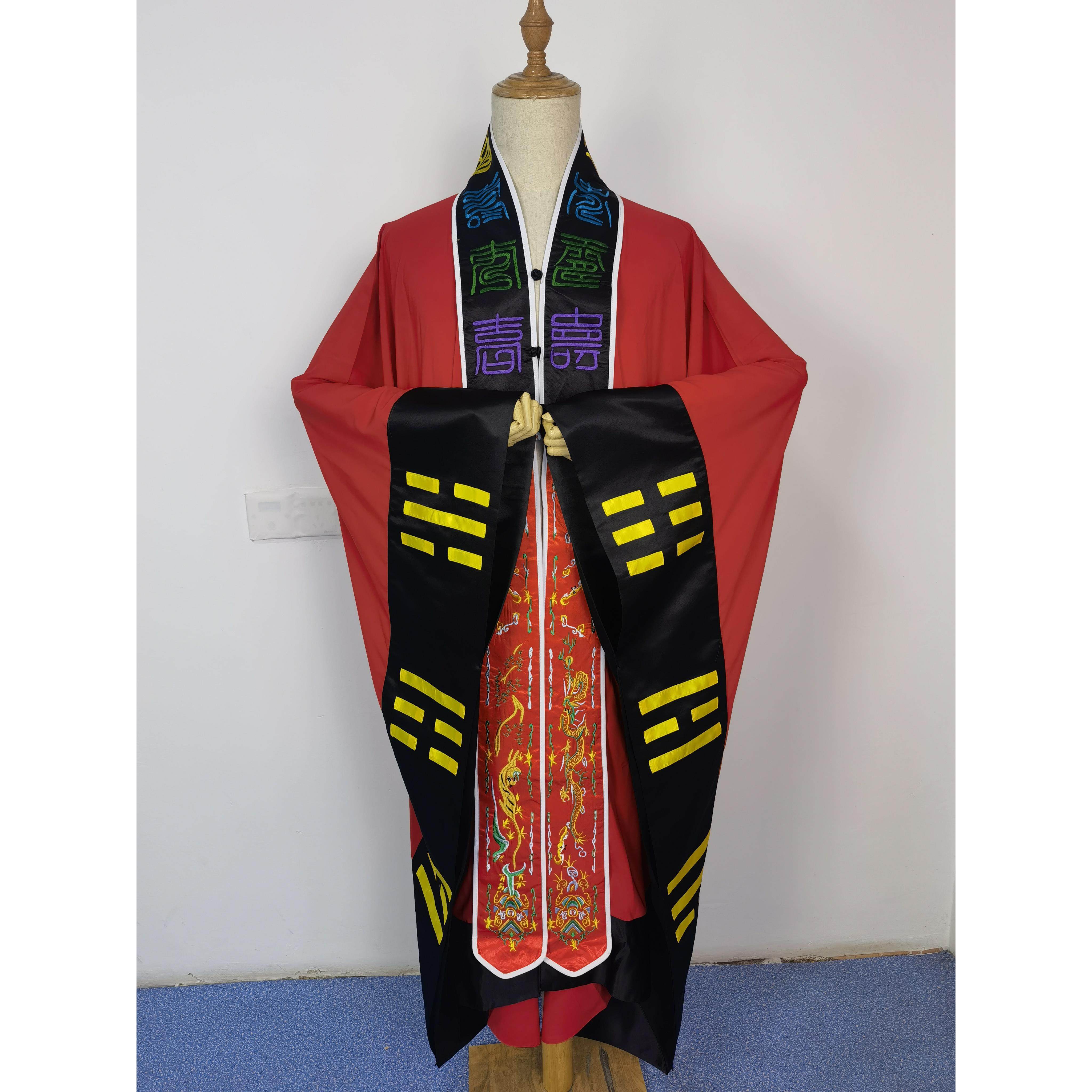 新款齐祥精品服饰定制 古风红色万寿素面经衣法服道服 道袍道家高