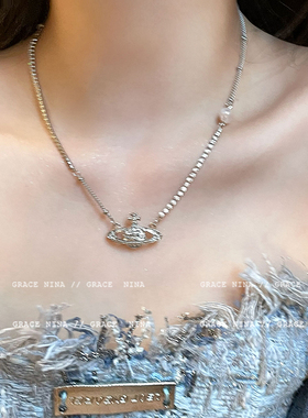 可盐可甜~微镶锆石土星项链女