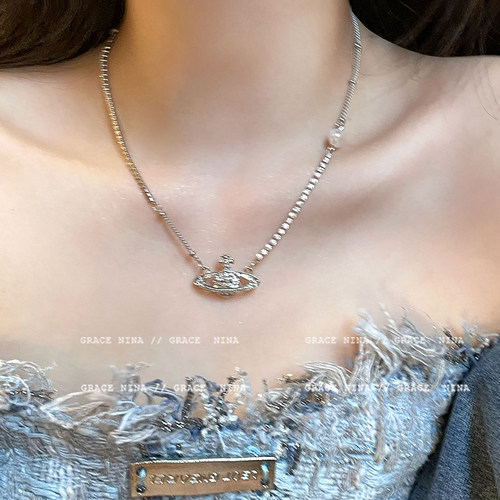可盐可甜~微镶锆石土星项链女