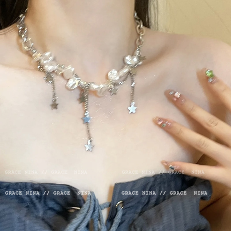 爱上巴洛克！小众设计感星星流苏珍珠项链女气质锁骨链新款颈链夏