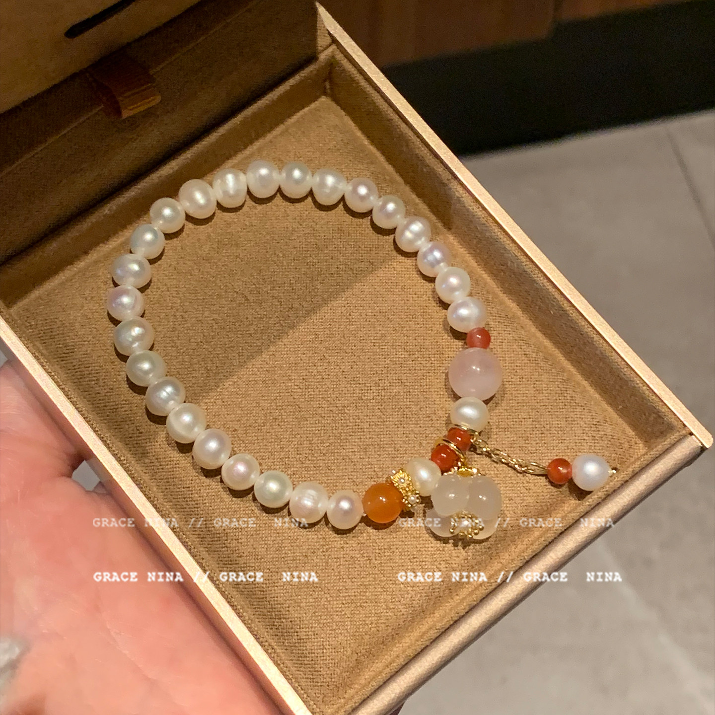 新中式玉髓玲天然珍珠手链女款
