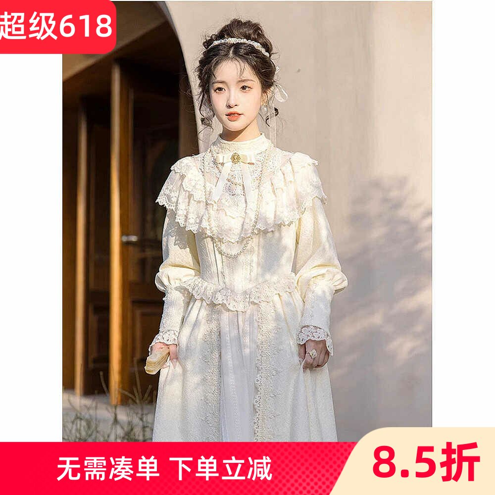 留洋千金大小姐公主裙法式复古宫廷风连衣裙女气质赫本洋装